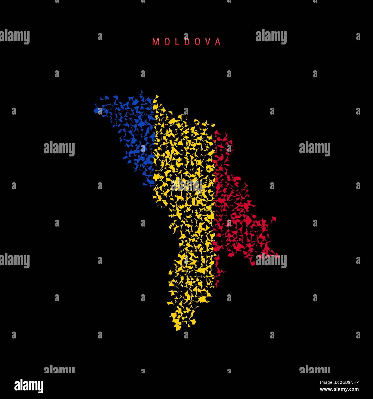 Moldova flag map, chaotic particles pattern in the colors of the ...
