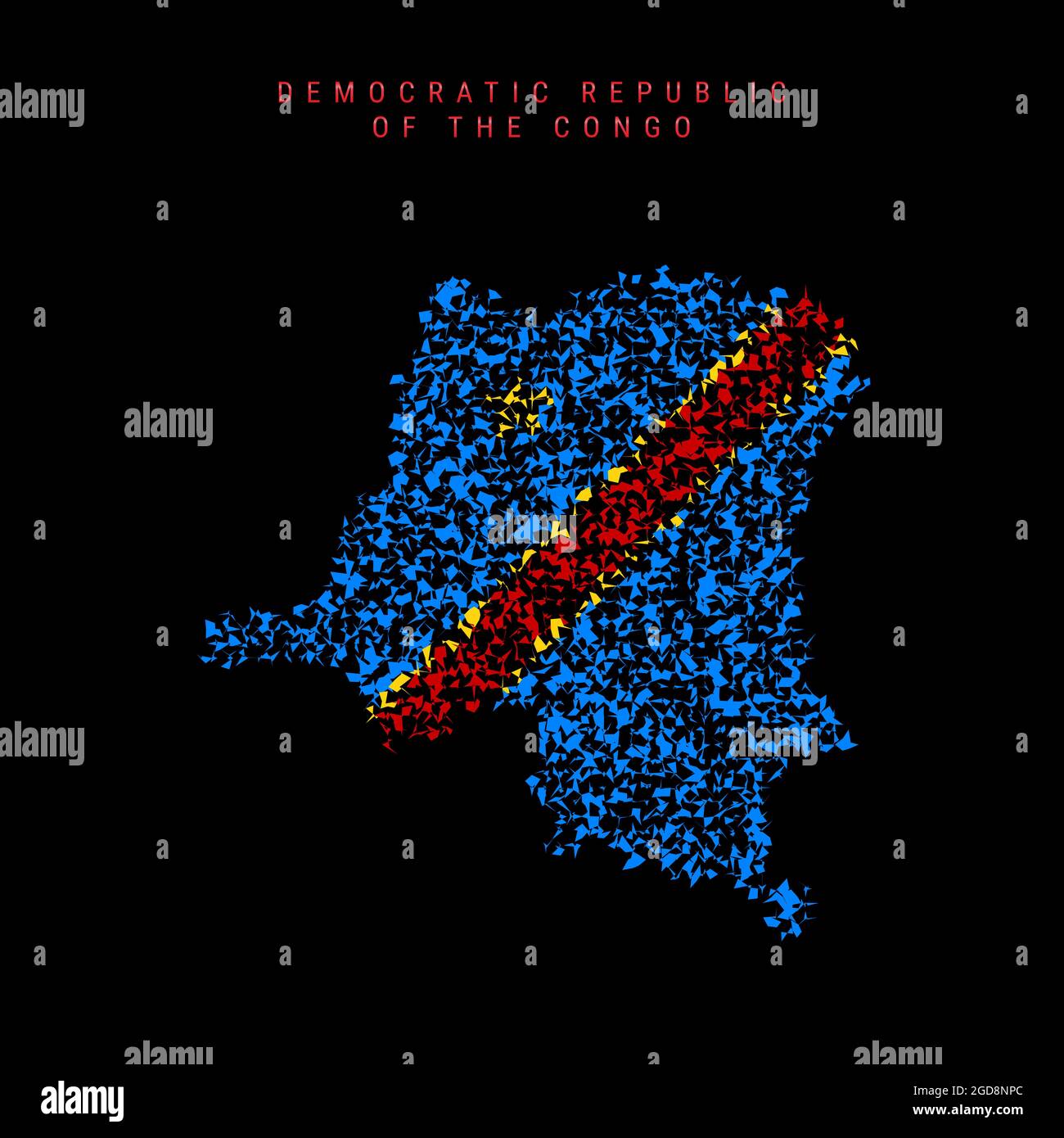 Democratic Republic of the Congo flag map, chaotic particles pattern in ...