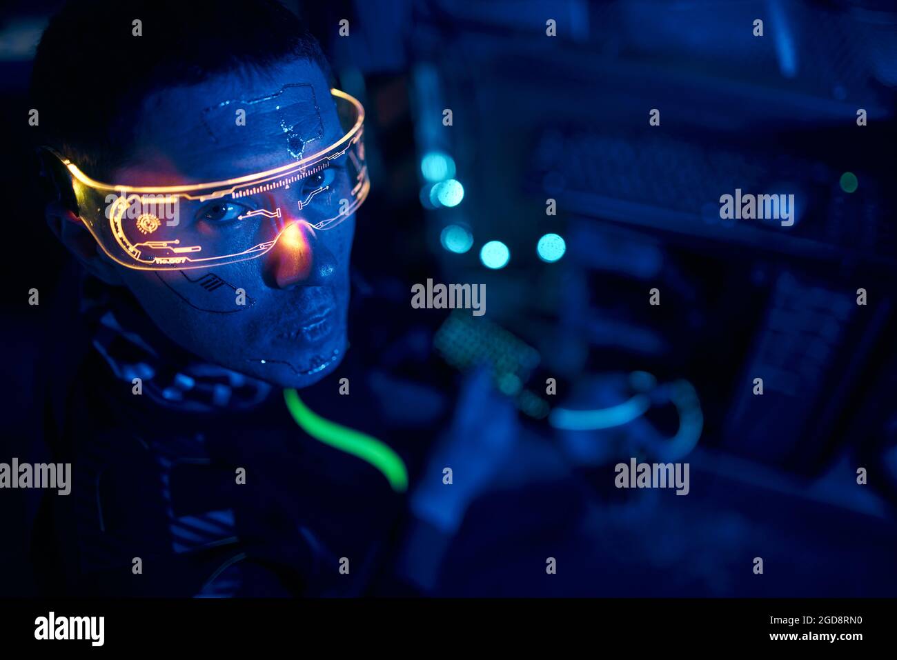 Cyber hacker breaks into databases to obtain information using a computer. Cybercrime and data security concept. Stock Photo