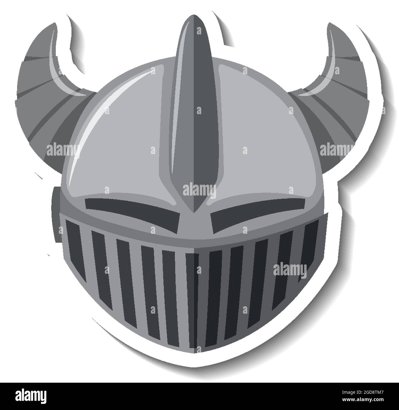 Knight helmet with horn cartoon sticker illustration Stock Vector