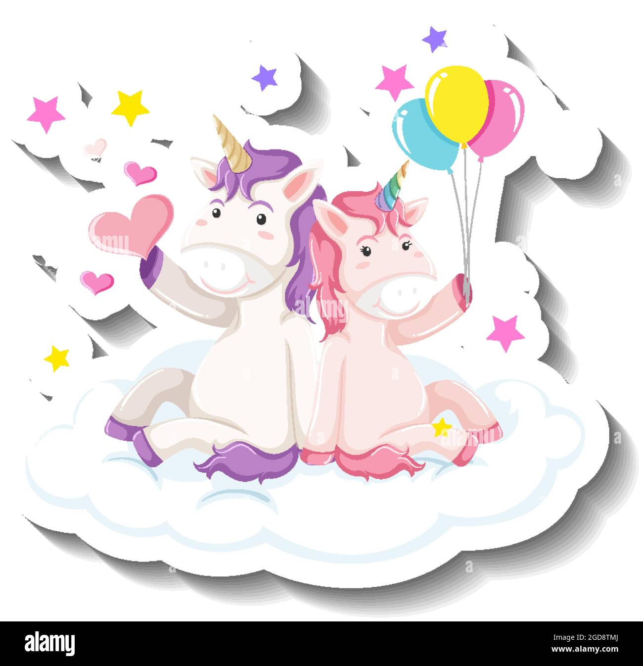 Cute unicorns sitting on the cloud cartoon sticker illustration Stock ...