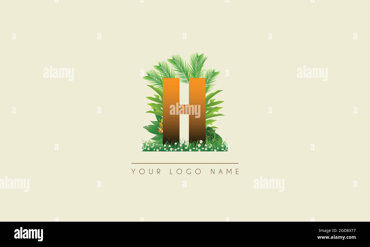 Initial Letter H Exotic Summer tropical Palm leaves refreshing Beach