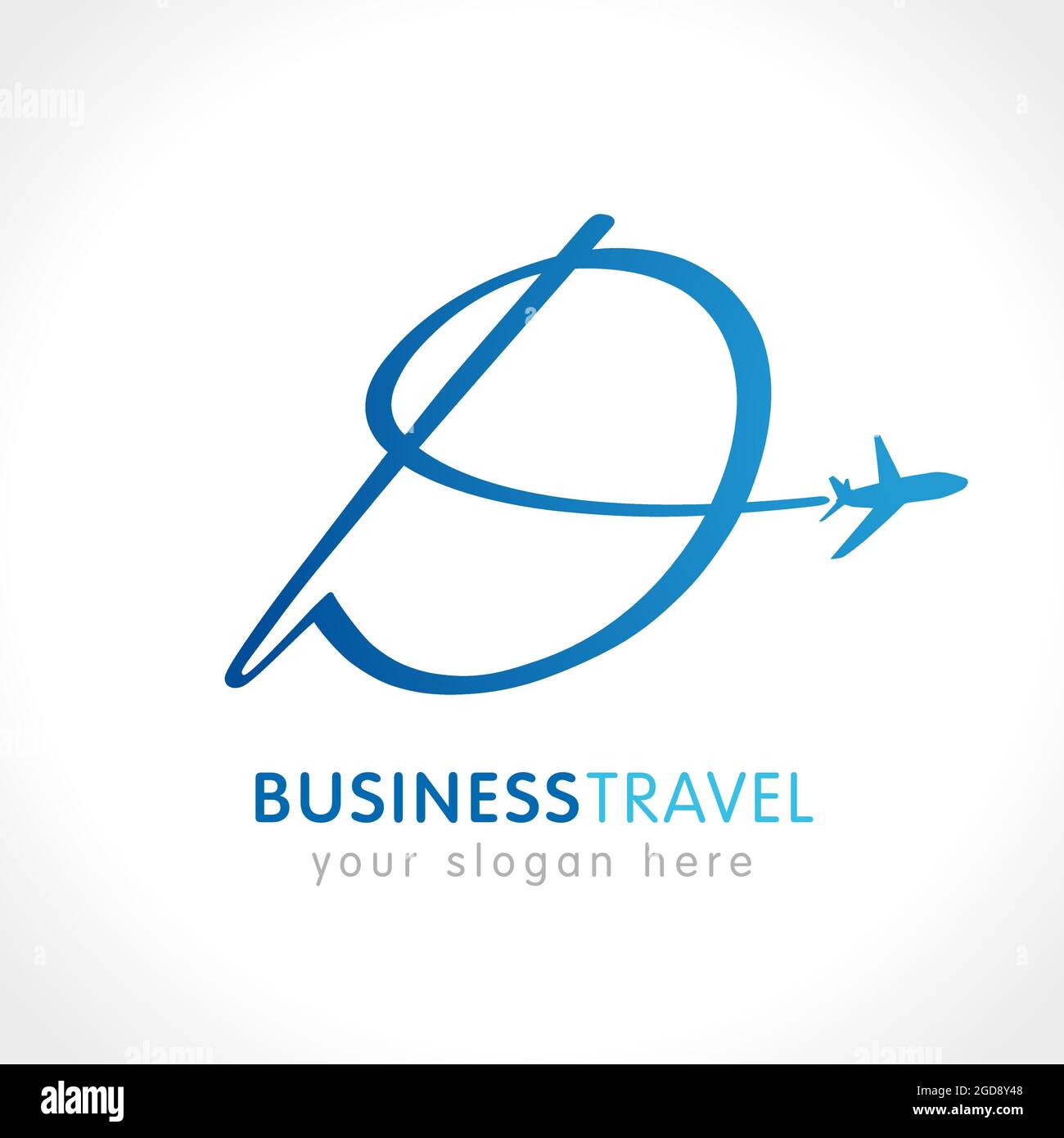 D travel company logo concept. Airlines, transportation or logistics company d name with flying plane. Branding identity, vector emblem. Isolated abst Stock Vector