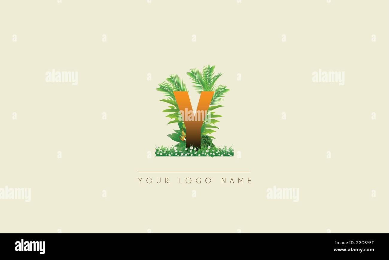 Initial Letter Y   Exotic Summer  tropical Palm leaves refreshing Beach  icon logo design Stock Vector