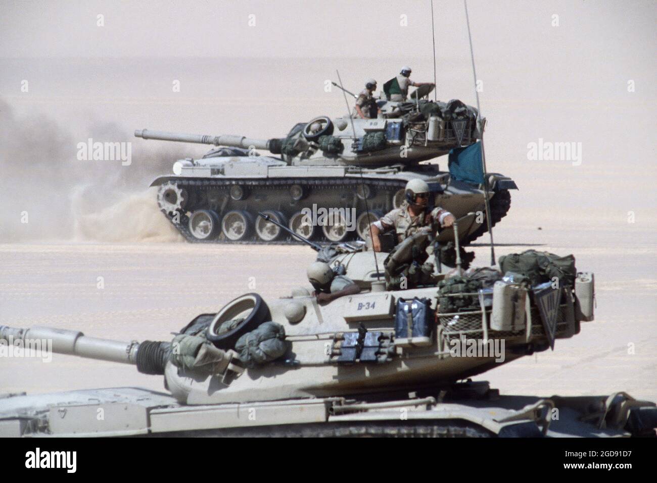 M-60 main battle tanks from Company C, 2nd Battalion, 70th Armor, 24th Infantry Division, practice tank maneuvers during the multinational joint service Exercise BRIGHT STAR '85.  (USAF PHOTO BY TSGT JIM PEARSON DF-ST-86-07815) Stock Photo