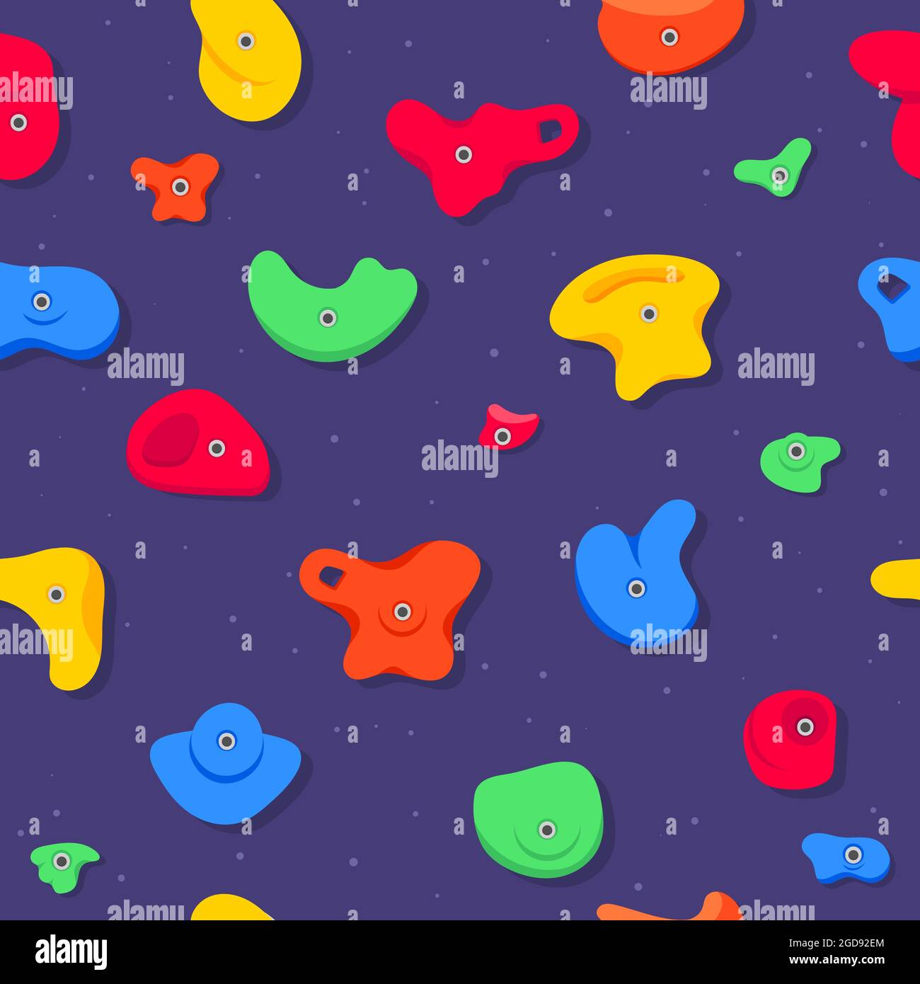 Seamless pattern of climbing grips or holds in the gym bouldering training flat style design vector illustration. Stock Vector