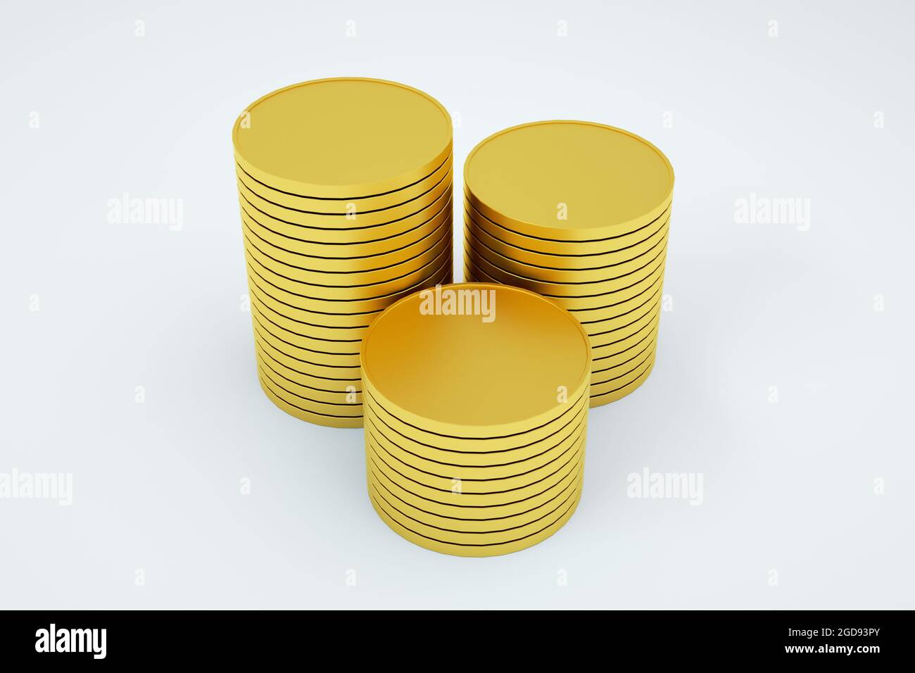 3D model of a stack of gold coins. Column of gold coins on an isolated ...