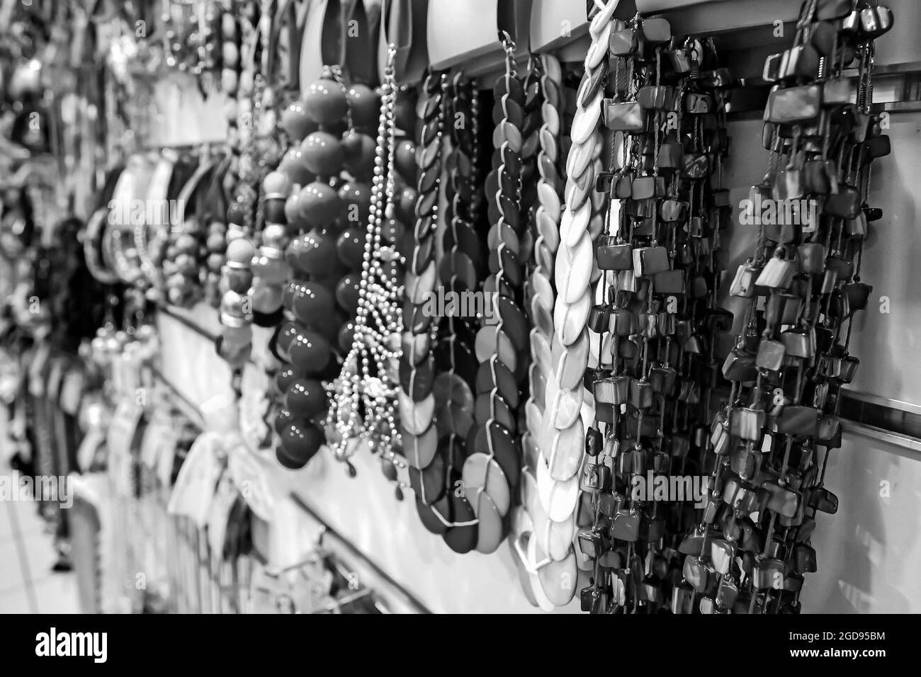 JOHANNESBURG, SOUTH AFRICA - Jan 06, 2021: A grayscale shot inside a jewelry store in Johannesburg, South Africa Stock Photo