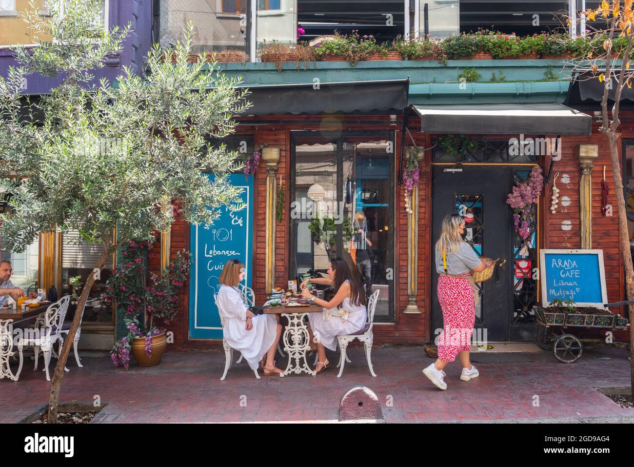 Istanbul, Turkey. August 3rd 2021 Popular Lebanese Restaurant Arada (Beyrut) Cafe in the Karakoy District of Istanbul, Turkey. Stock Photo
