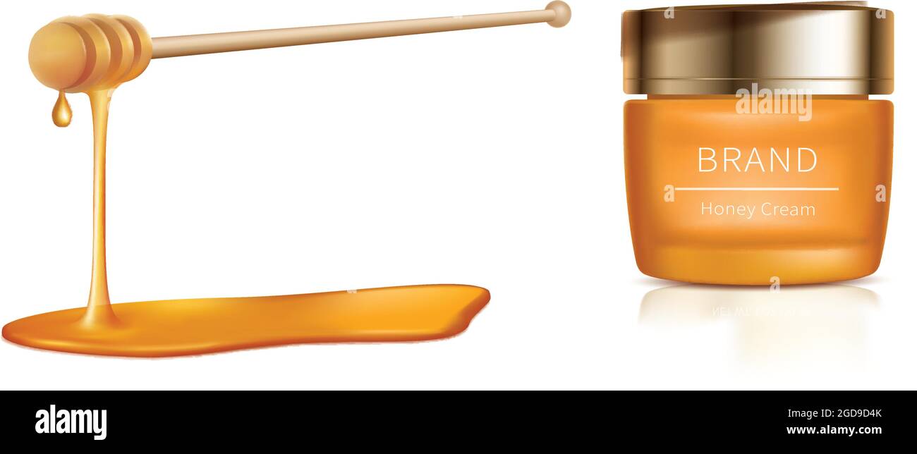 Cosmetic realistic vector illustration. Yellow jar with cream, wooden