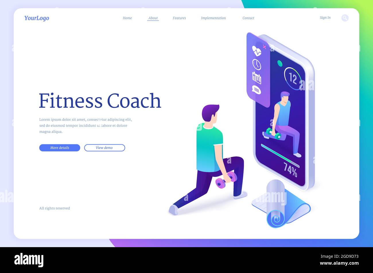 Fitness Coach Isometric Landing Page Sportsman Training With Online Trainer Assistance Using Smartphone App Gym Workout Application For Sport Or Hea Stock Vector Image Art Alamy
