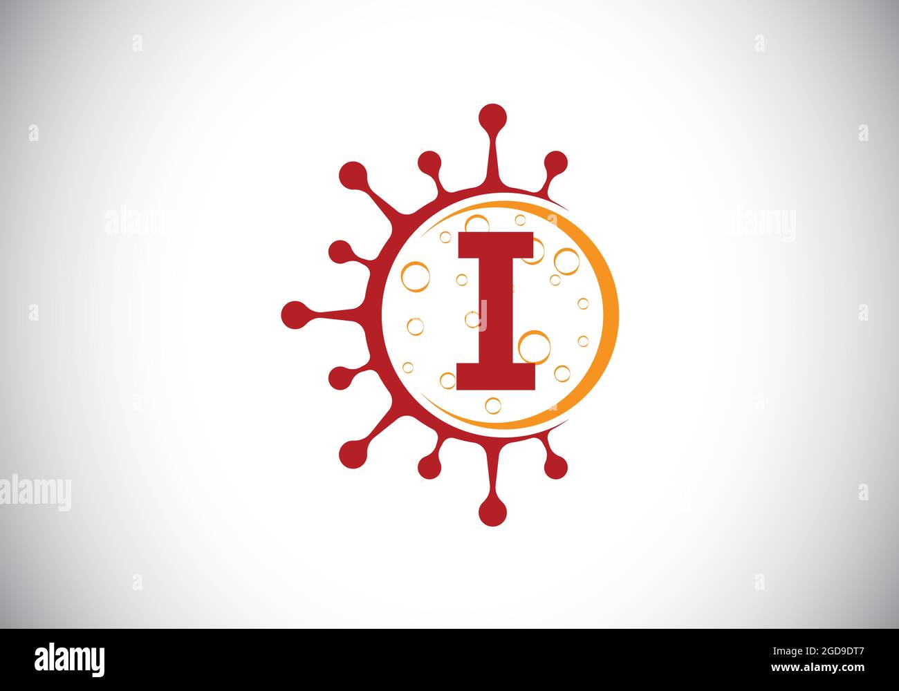 Initial I monogram alphabet with Coronavirus cells. Lab logo sign symbol design vector Illustration. Font emblem. Corona virus (Covid-19). Stop Corona Stock Vector