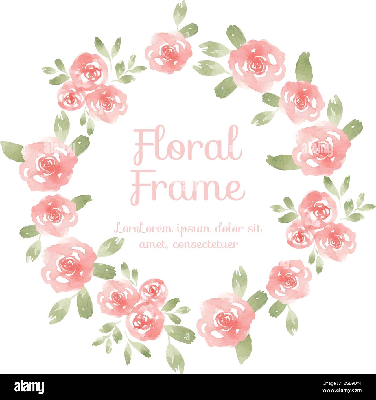 Frame with pink rose flowers and leaves drawn in watercolor Stock ...