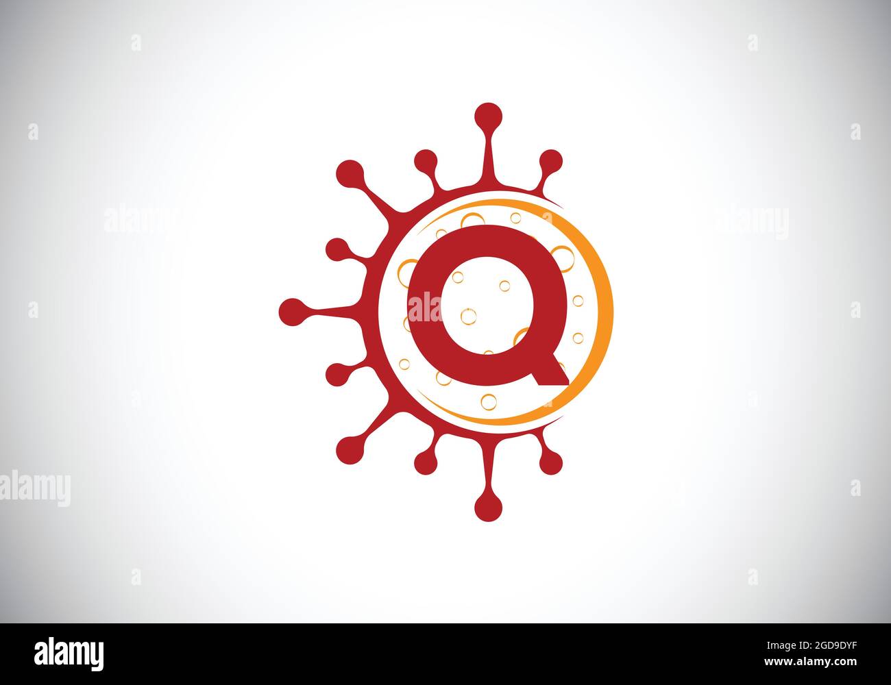 Initial Q monogram alphabet with Coronavirus cells. Lab logo sign symbol design vector Illustration. Font emblem. Corona virus (Covid-19). Stop Corona Stock Vector