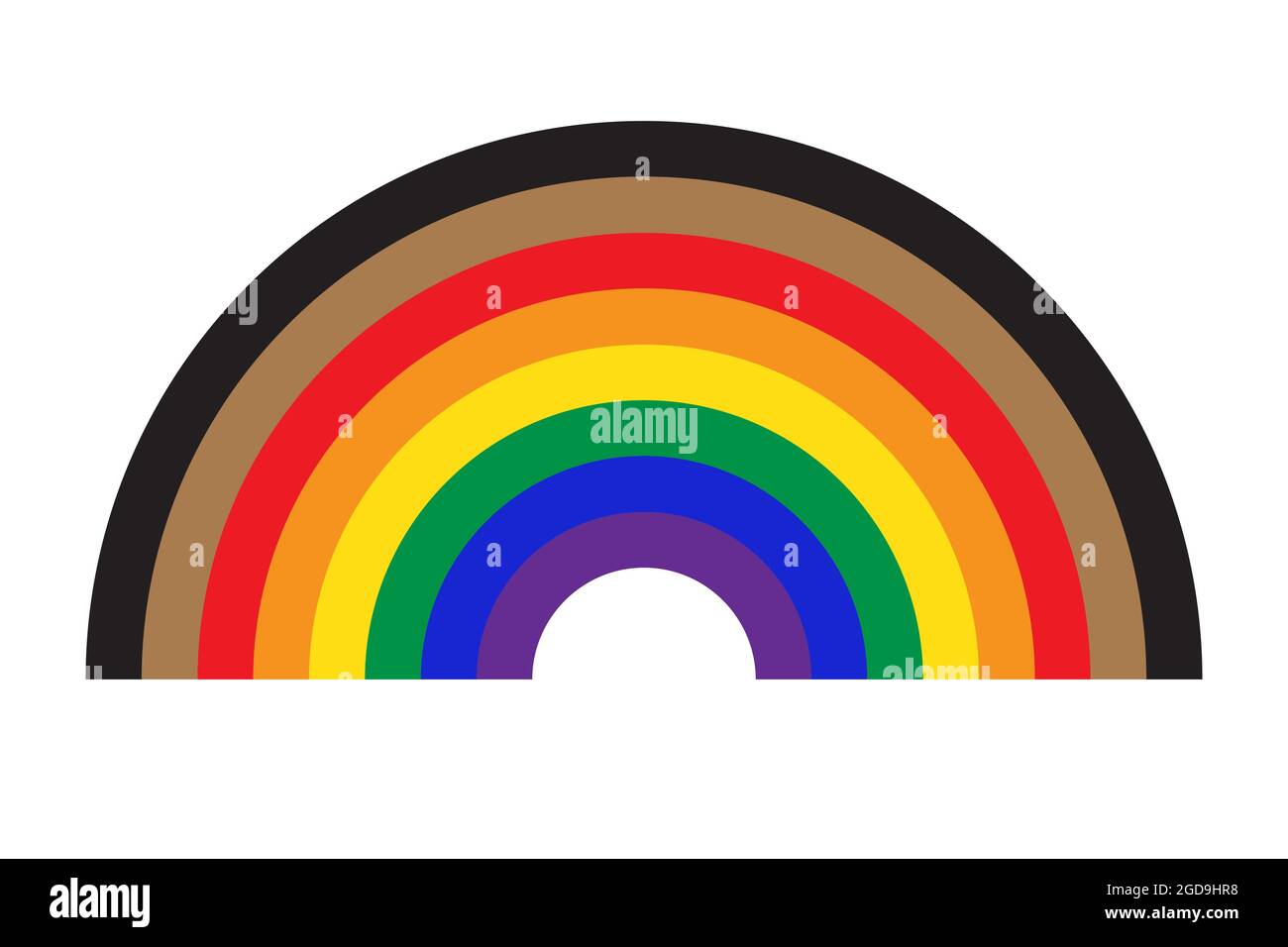 Rainbow icon with new pride flag LGBTQ. Redesign including Black and Brown stripes. Flat vector illustration Stock Vector