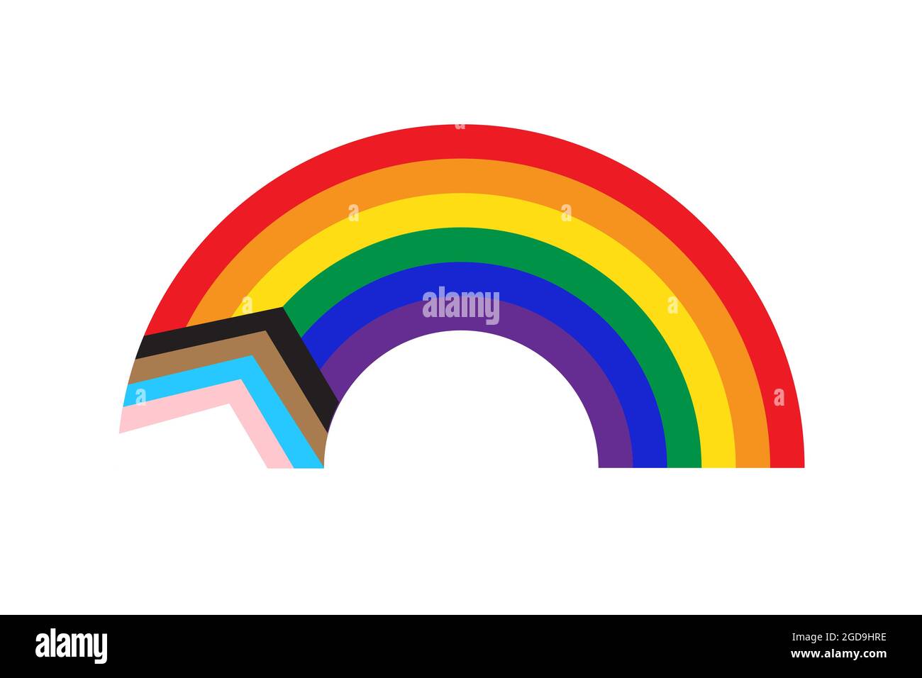 Rainbow icon with new pride flag LGBTQ. Redesign including Black and Brown stripes. Flat vector illustration Stock Vector