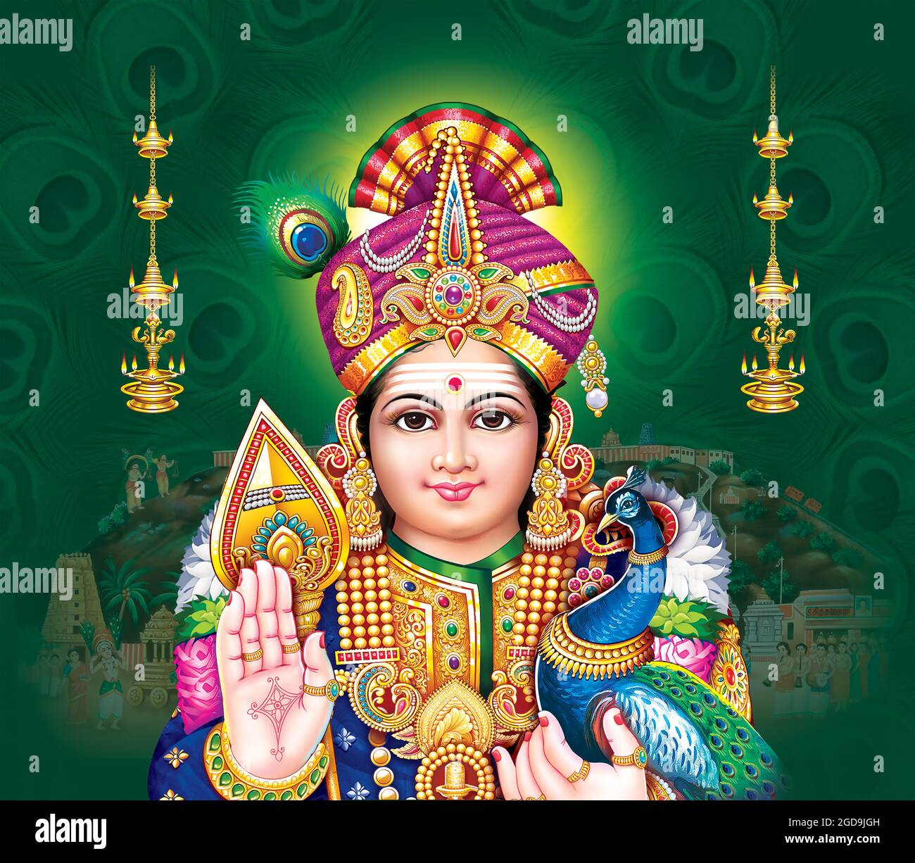New Trending Hindu god Lord Subramaniam, Muruga, Shanmuga, Murugan fine painting digital arts Stock Photo