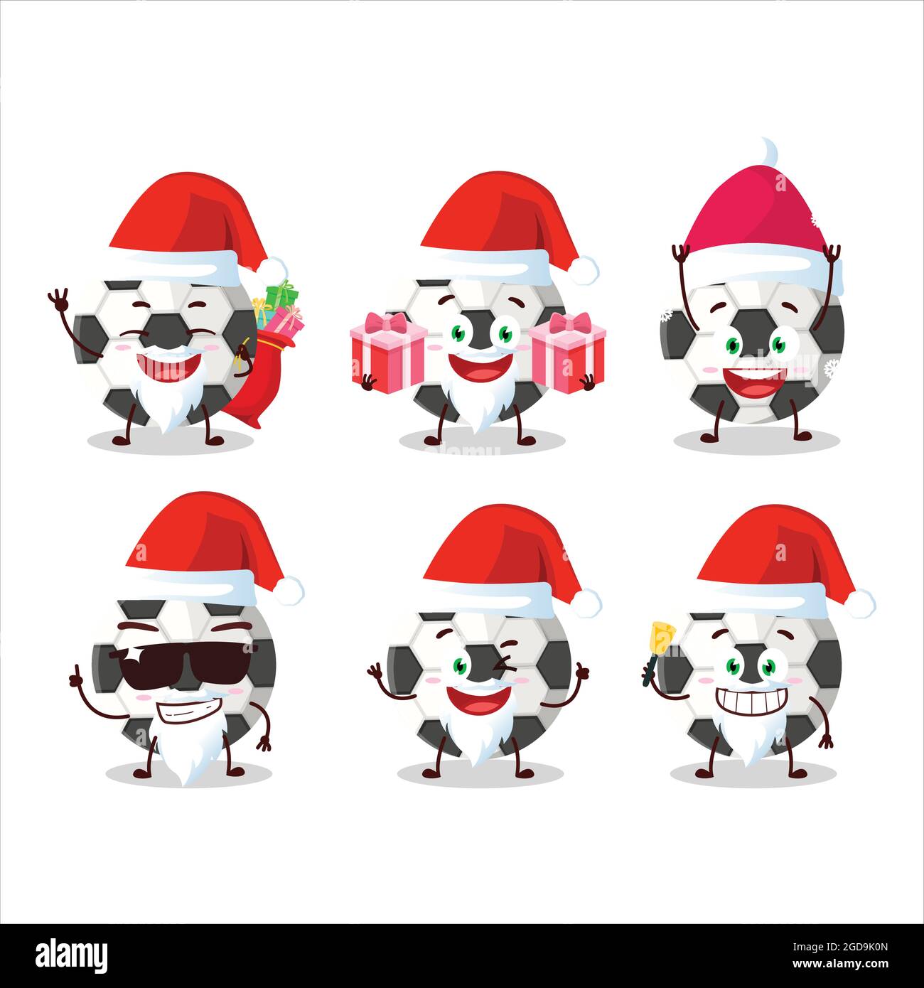 Santa Claus emoticons with soccer ball cartoon character. Vector ...
