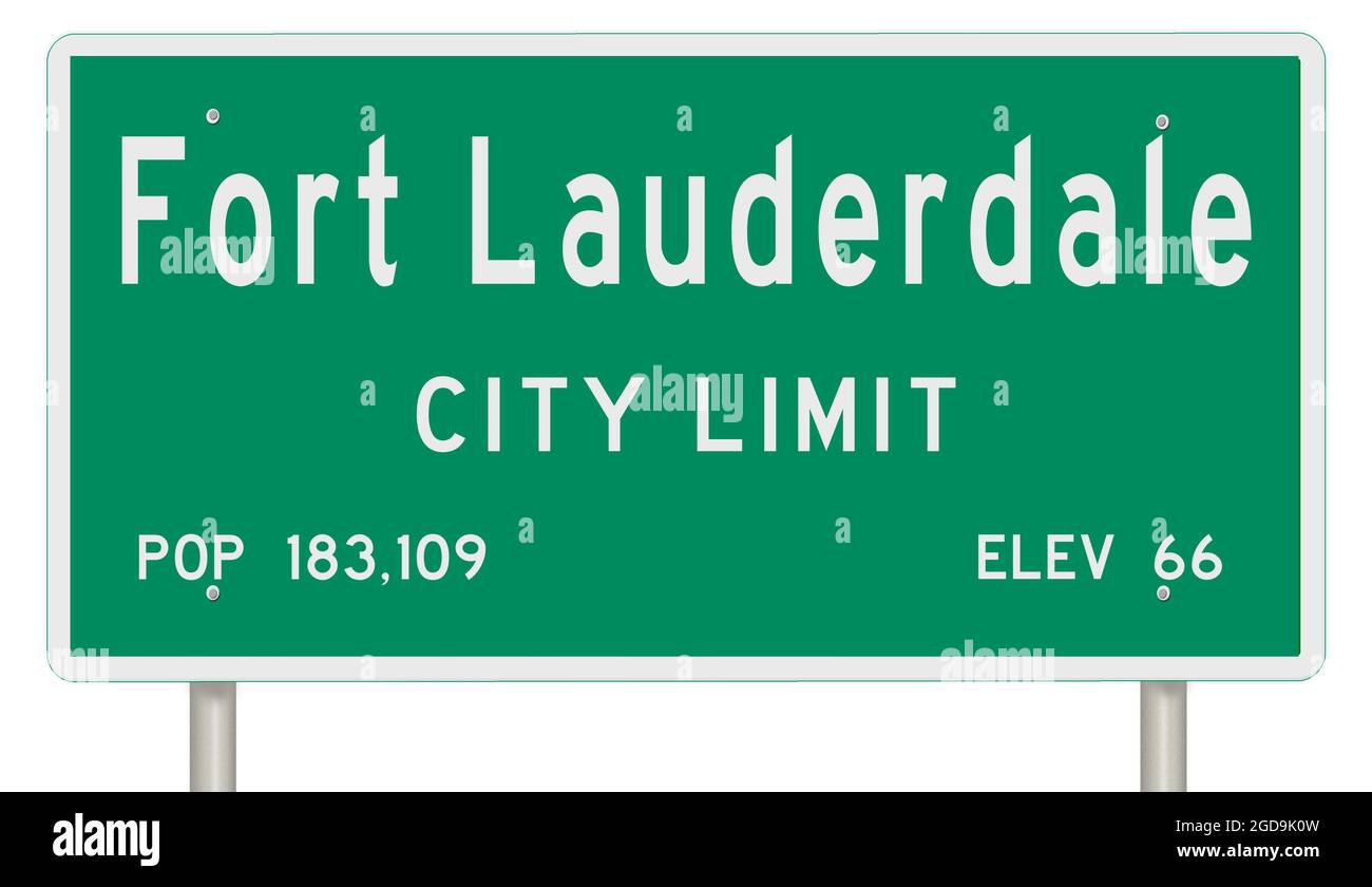 Rendering of a green Florida highway sign with city information Stock ...