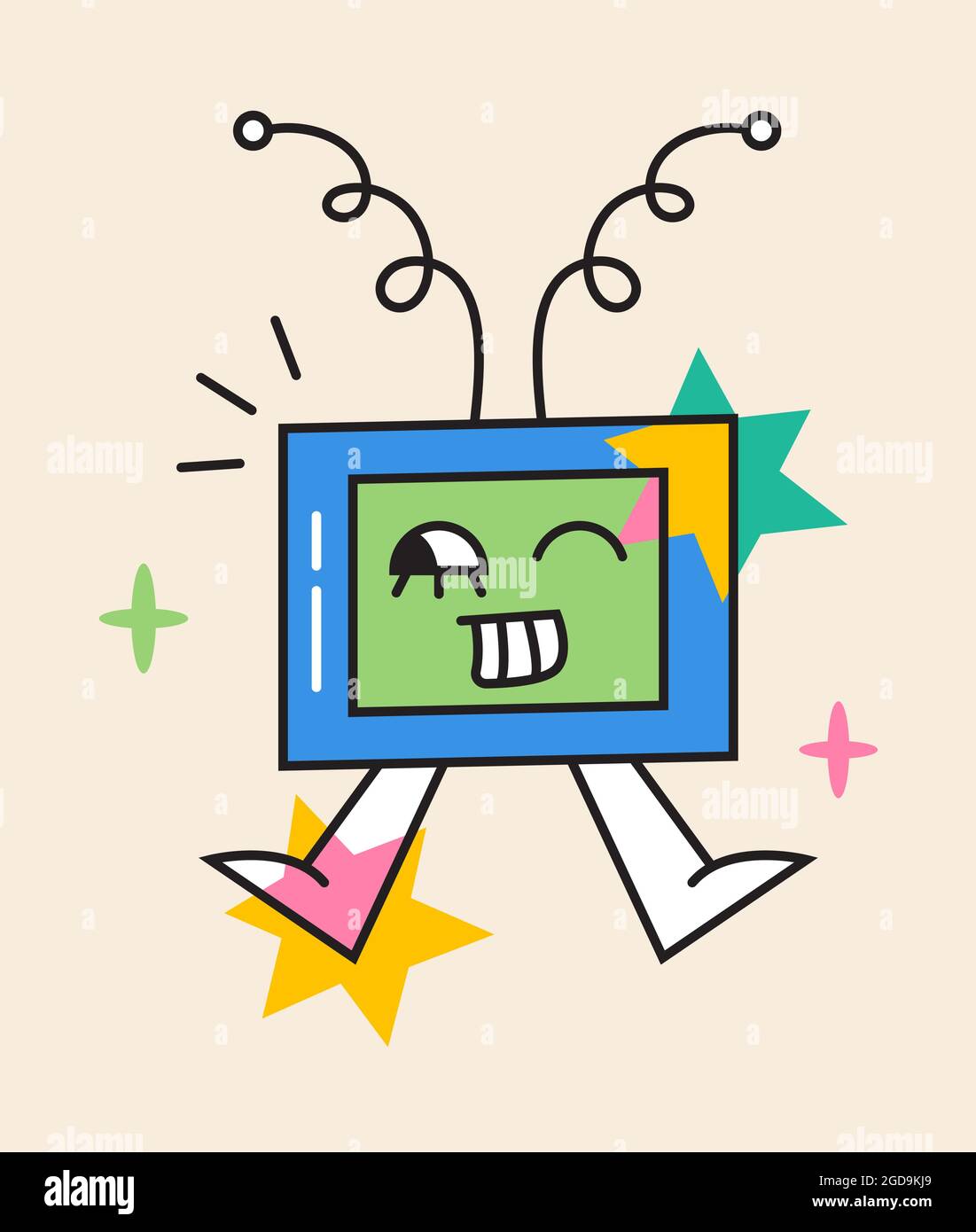 Crazy TV sticker vector. Abstract comic character with big angry eye in  trendy hand drawn style. Cute elements and shapes for social net in bright  col Stock Vector Image & Art -