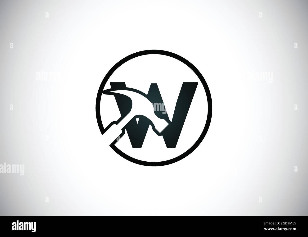Initial W monogram letter alphabet with a Hammer. Repair, renovation ...