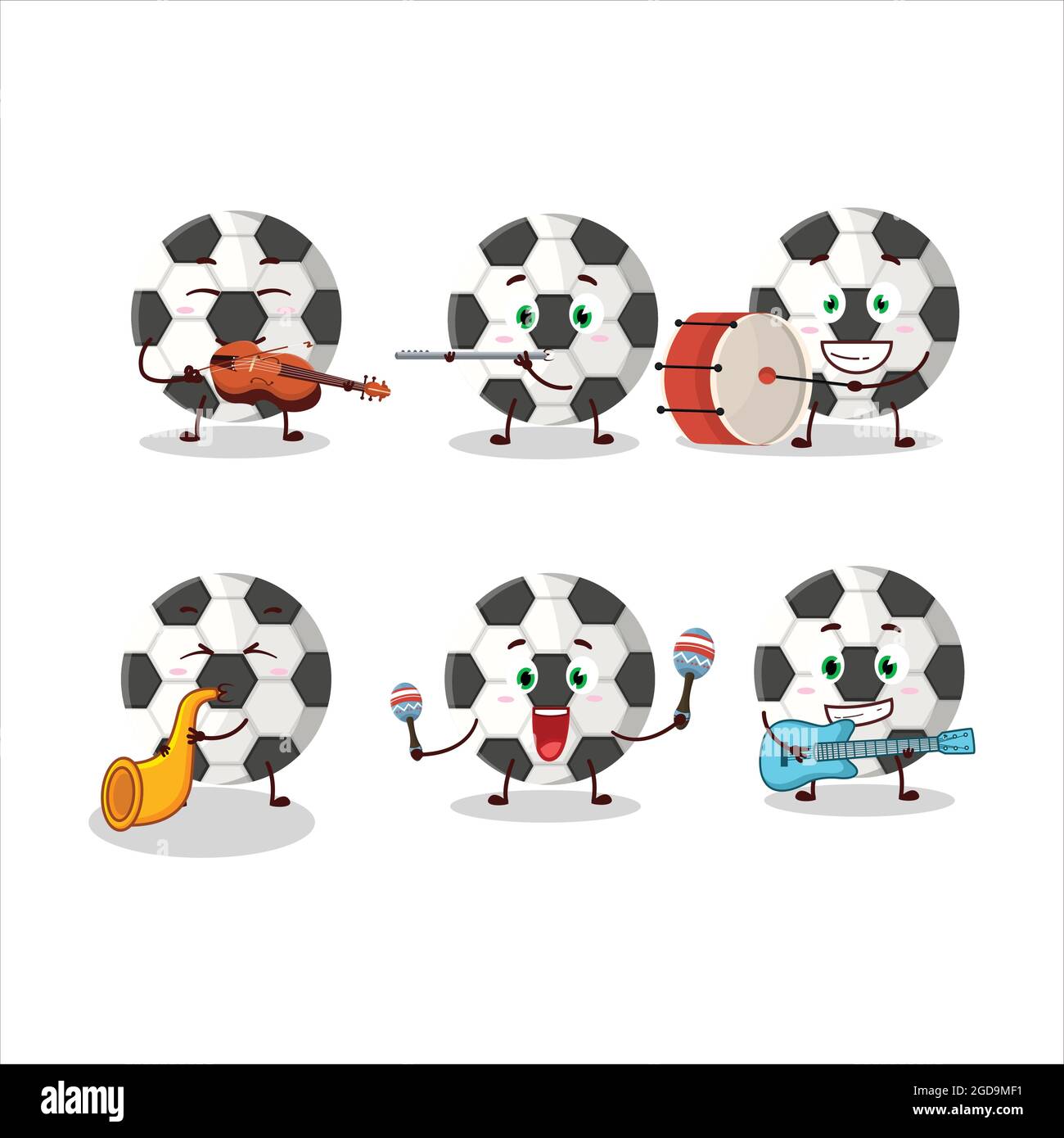 Cartoon character of soccer ball playing some musical instruments. Vector illustration Stock