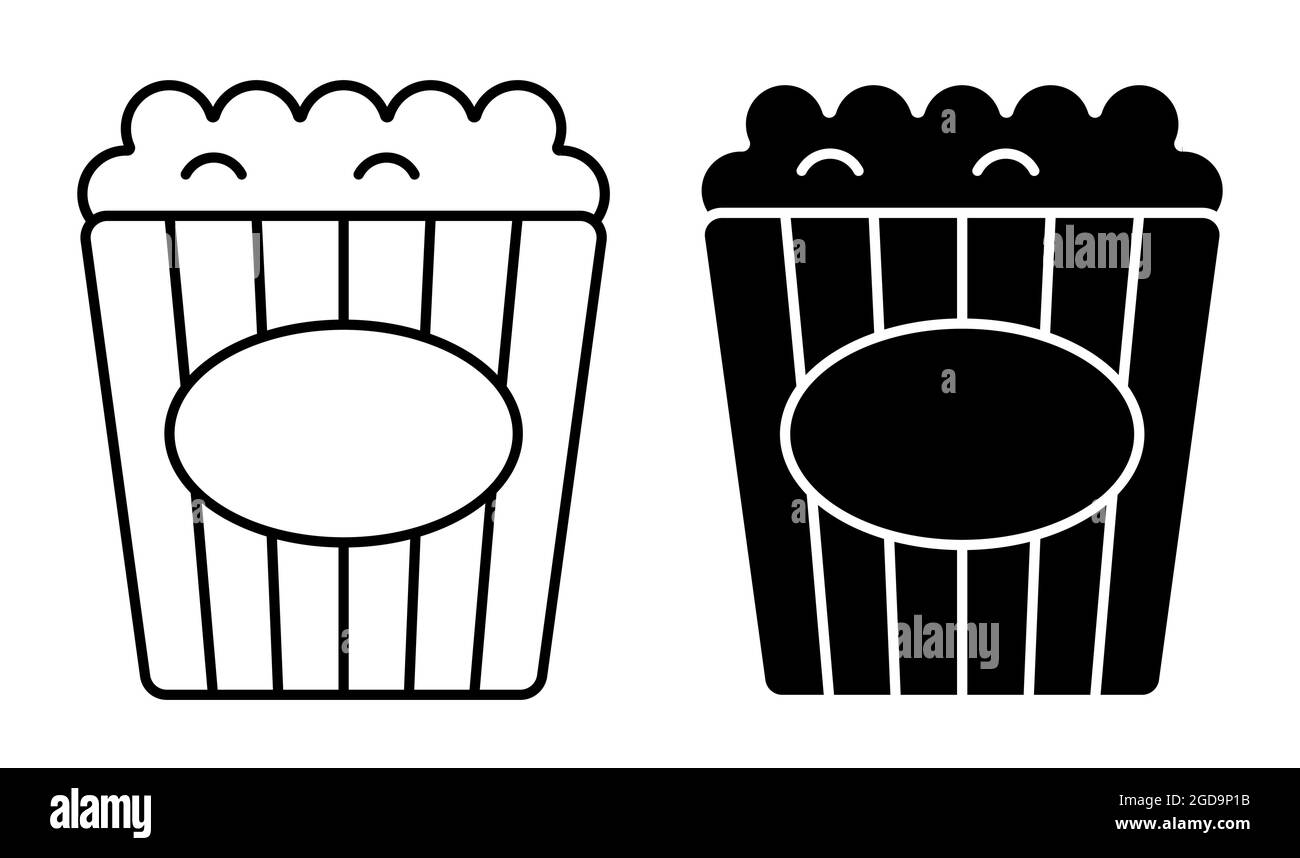 Linear icon. Packet of popcorn, bucket of airy dessert. Leisure at cinema. Simple black and white vector isolated on white background Stock Vector