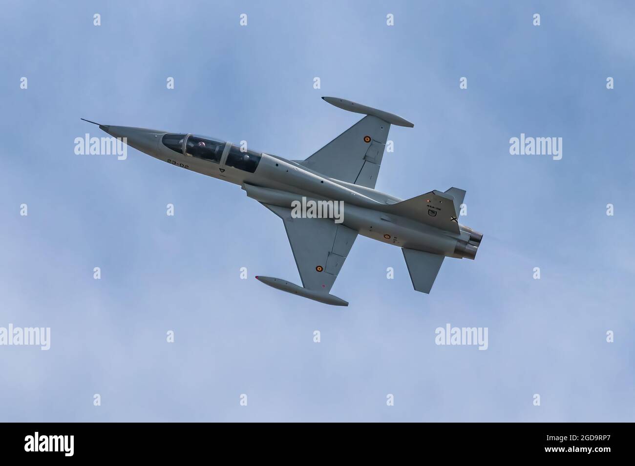 Seville, Spain - July 7, 2020: Northrop F-5M Freedom Fighter (AE-9) from 23 wing, Spanish Air Force Fighter jet plane on display in Seville, Spain Stock Photo