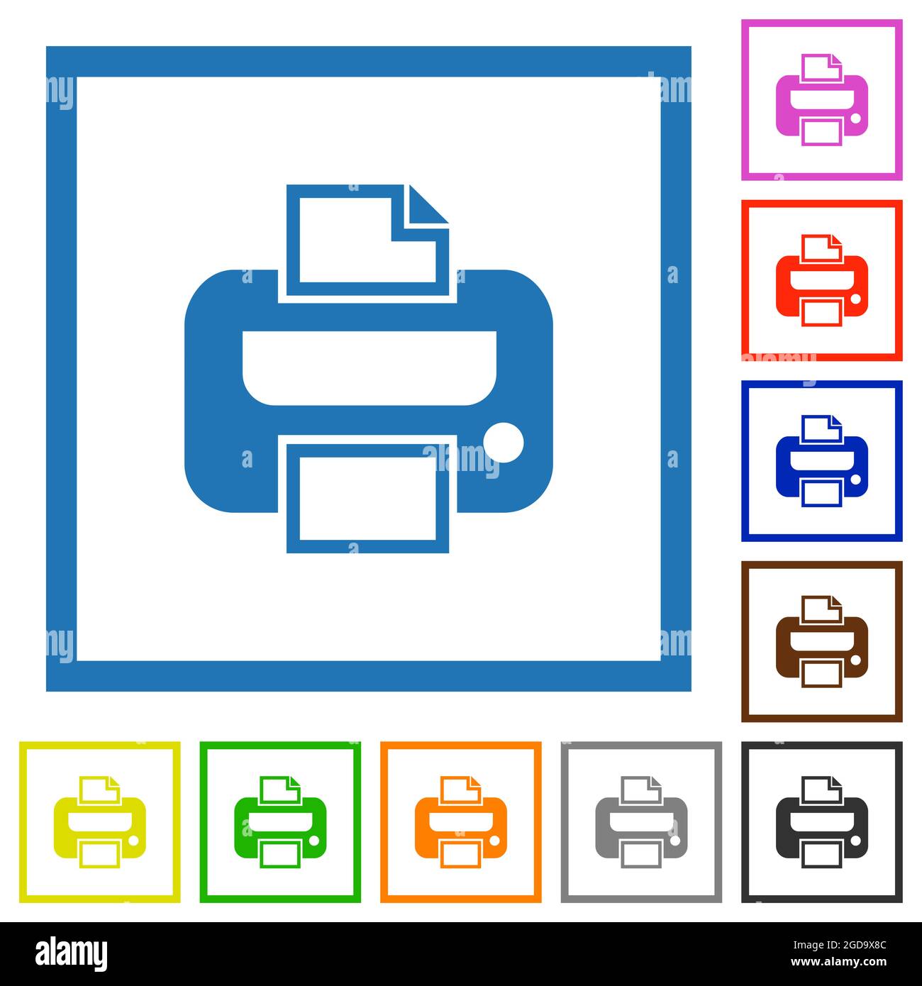Printer flat color icons in square frames on white background Stock ...