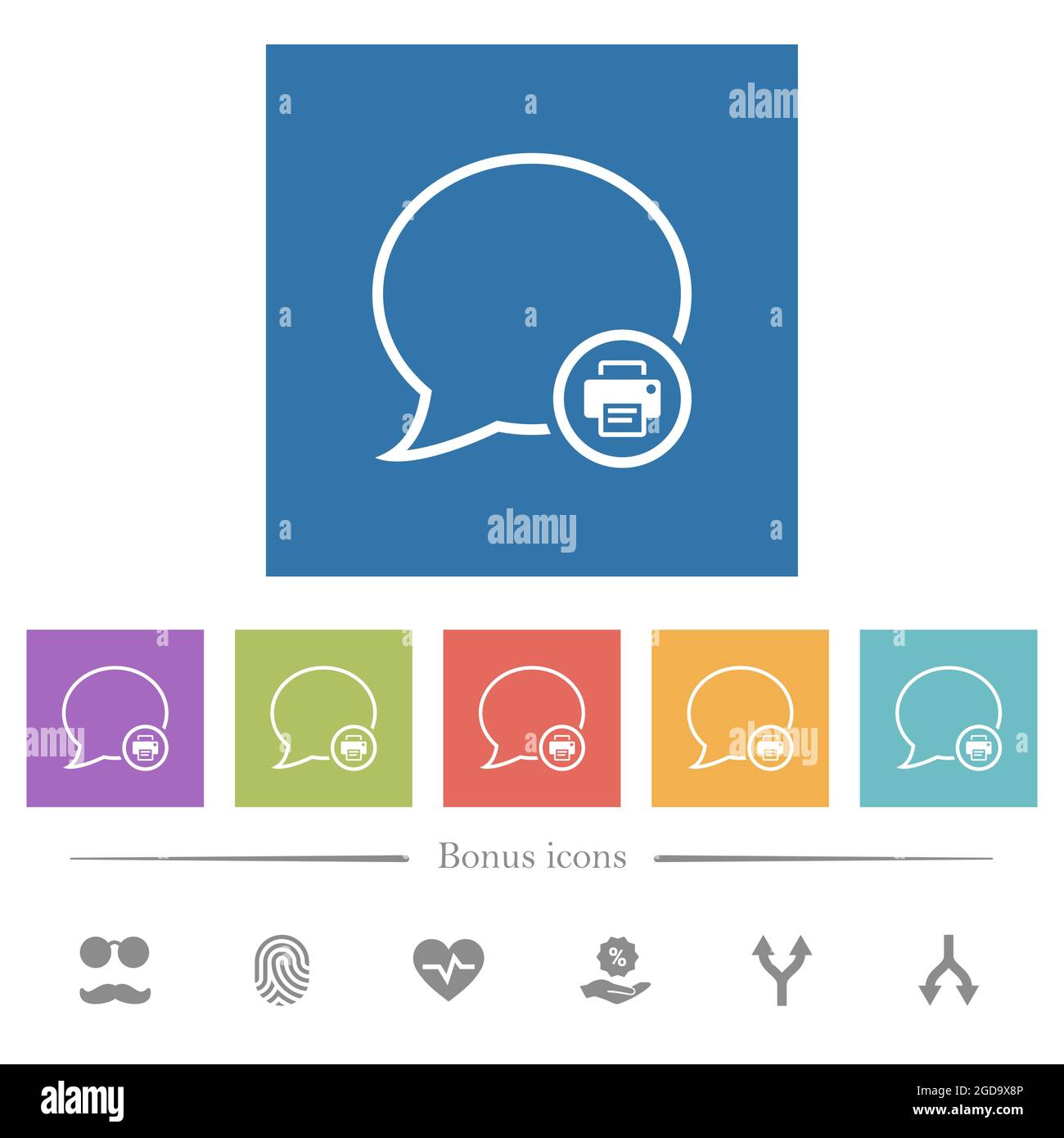 Print message outline flat white icons in square backgrounds. 6 bonus ...