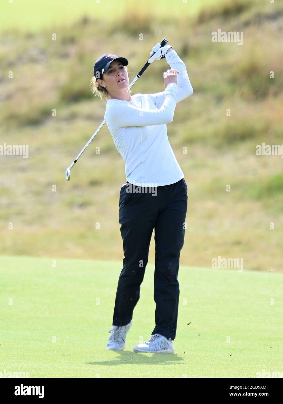 USA's Jaye Marie Green second shot on the 4th hole during day one of the Trust Golf Women's Scottish Open at Dumbarnie Links, St Andrews. Picture date: Thursday August 12, 2021. Stock Photo