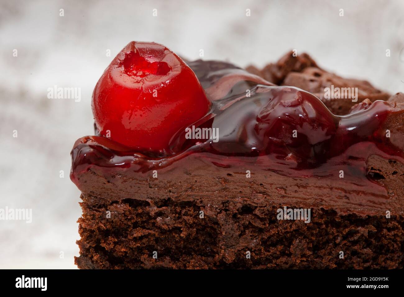 the cherry on top, chocolate cake Stock Photo