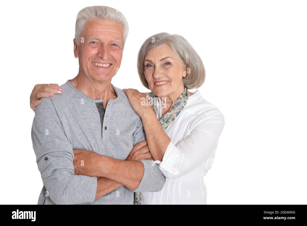 Close up portrait of happy senior couple posing Stock Photo