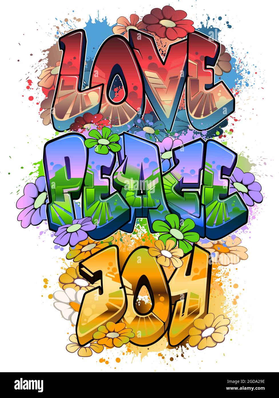 Love Peace Joy in Graffiti Art Stock Photo - Alamy