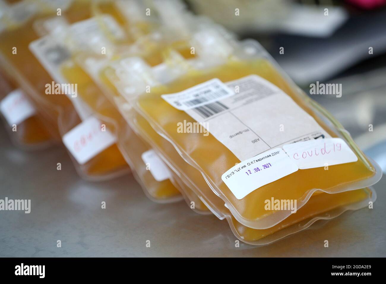 Moscow Russia 12th Aug 2021 Storage Bags Of Donor Plasma In O K Gavrilov Blood Centre Run By The Moscow Government S Health Department O K Gavrilov Blood Centre Is A Blood Donation Centre Which