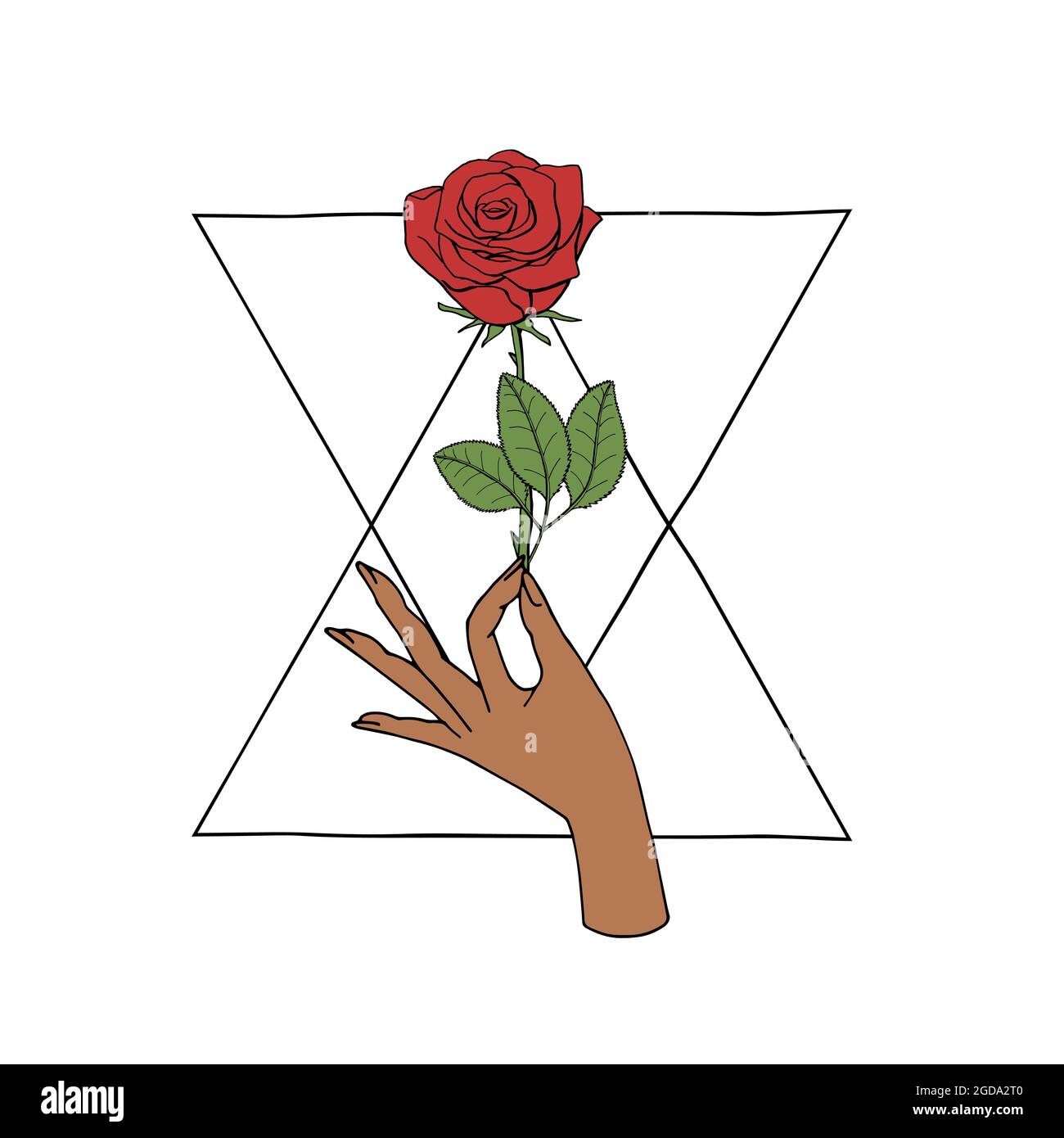 Vintage Boho Mystic Hand holding rose flower drawing on triangle shape  Stock Vector Image & Art - Alamy