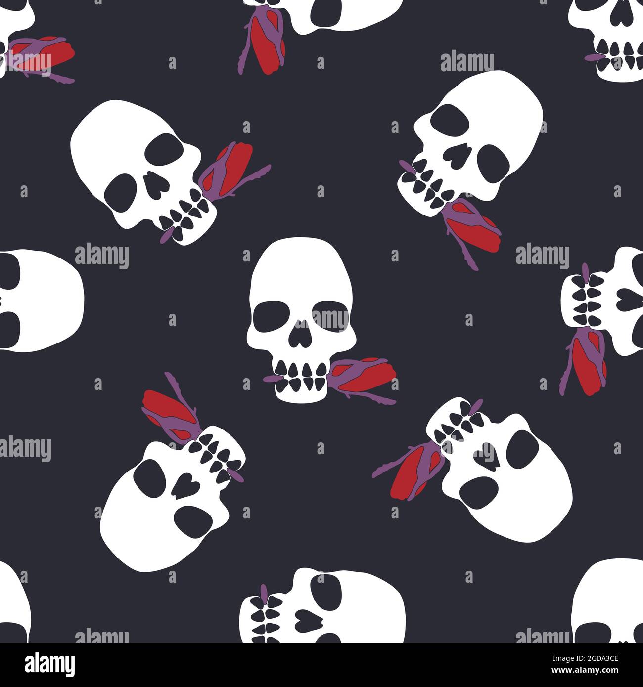 Halloween seamless pattern with stylized human skulls. Stock Vector