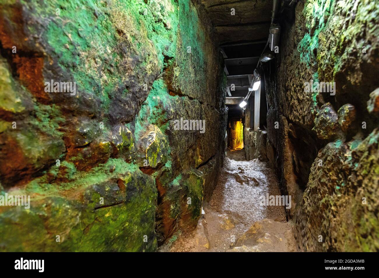 Jerusalem, Israel - October 13, 2017: Siloam Tunnel known as Hezekiah's Tunnel underground path underneath ancient City of David in Kidron Valley Stock Photo