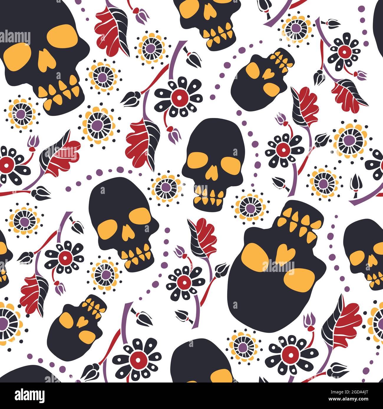 Halloween seamless pattern with stylized human skulls. Stock Vector