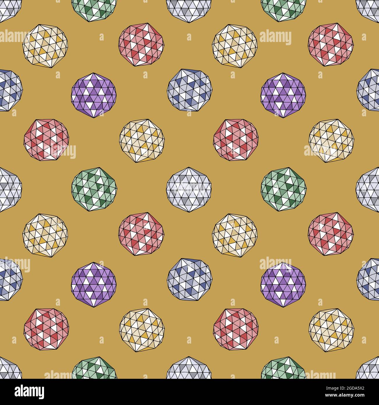 Seamless pattern with hand drawn colorful crystals on gold background ...