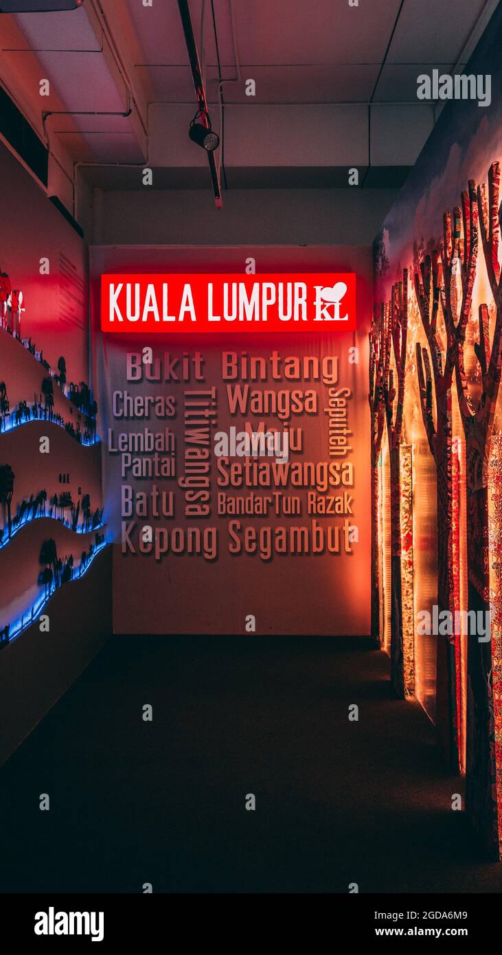 KUALA LUMPUR, MALAYSIA - Jun 29, 2021: A vertical shot of the wallpaper  inside KL Museum with some beautiful neon lights Stock Photo - Alamy
