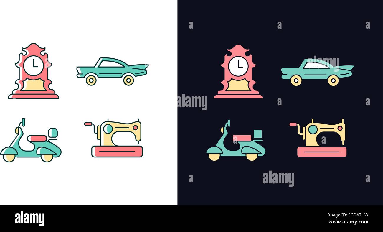 Retro collectables light and dark theme RGB color icons set Stock ...
