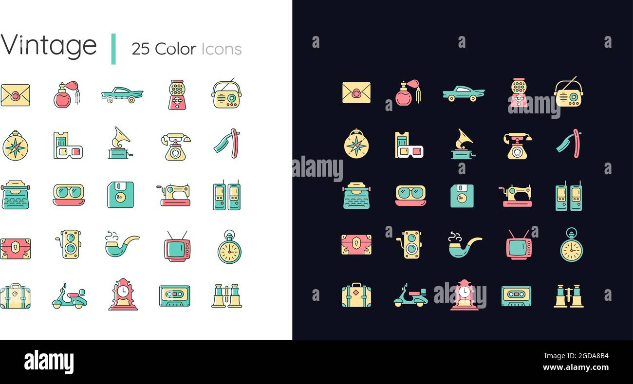 Vintage style light and dark theme RGB color icons set Stock Vector ...