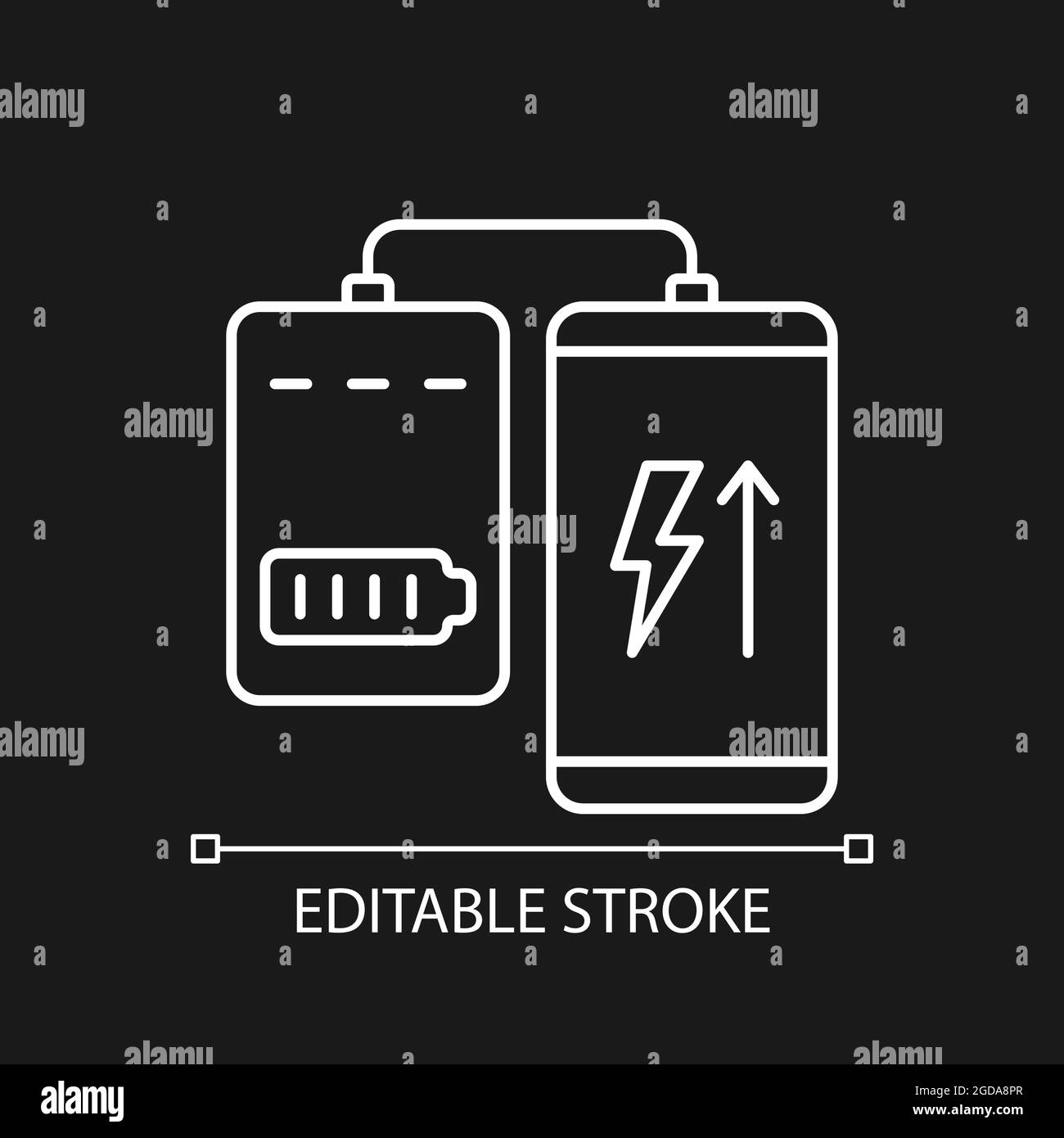 Powerbank for smartphone white linear manual label icon for dark theme ...