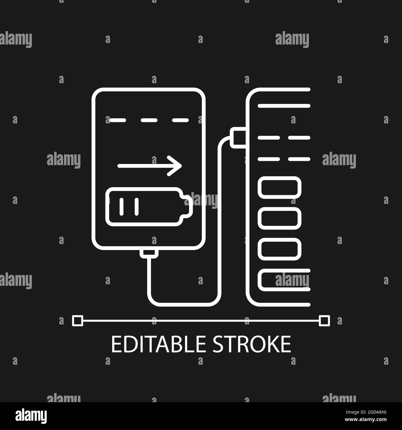 Recharge from computer white linear manual label icon for dark theme Stock Vector