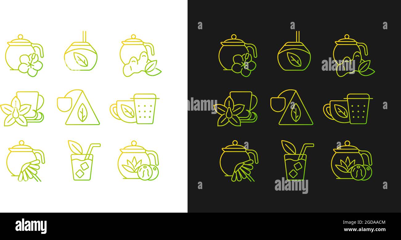 Tea and tea-like beverages gradient icons set for dark and light mode ...
