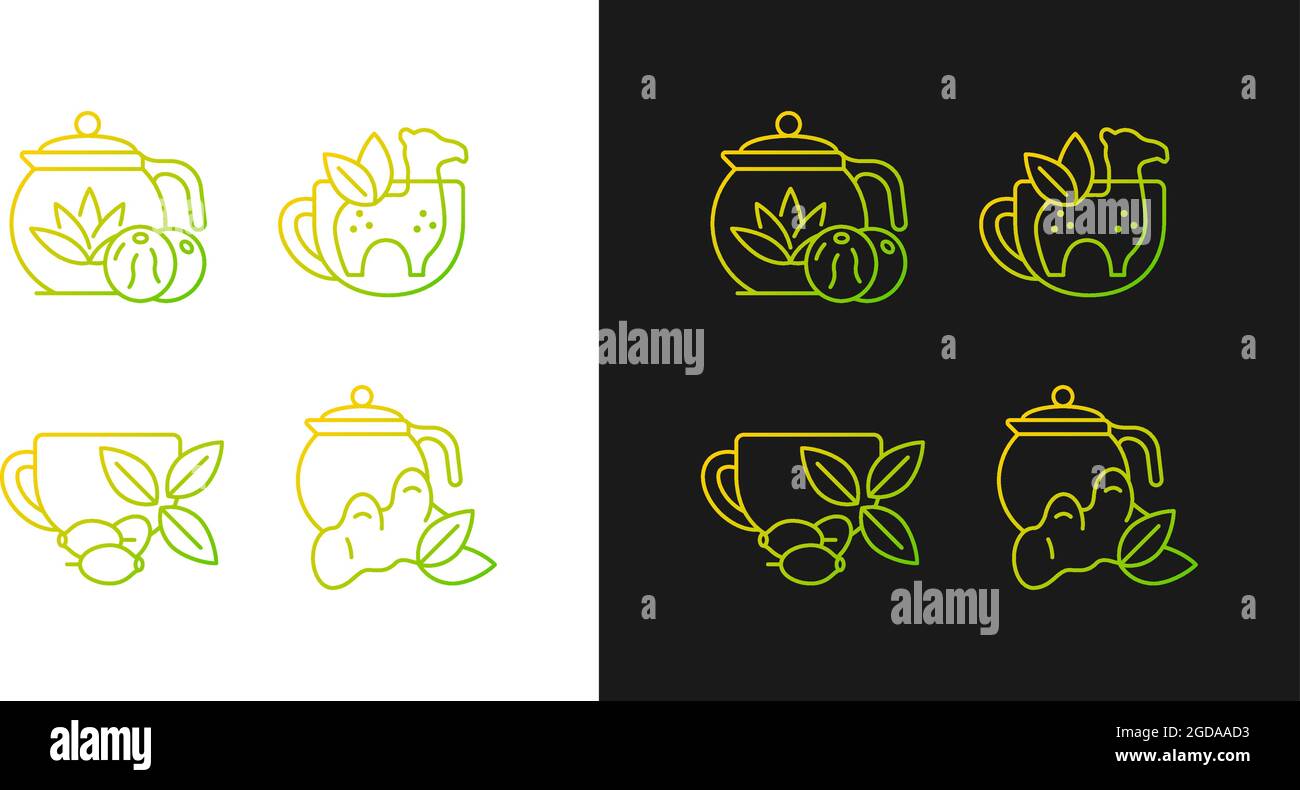 Medicinal tea gradient icons set for dark and light mode Stock Vector