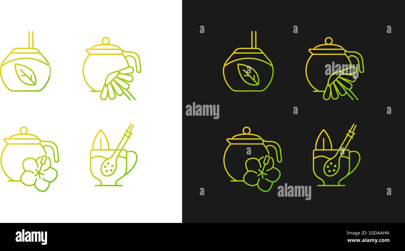 Herbal tea gradient icons set for dark and light mode Stock Vector