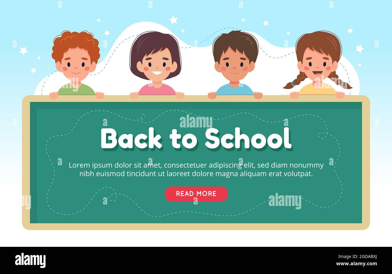 Back to school concept, children with a blackboard, cute characters ...