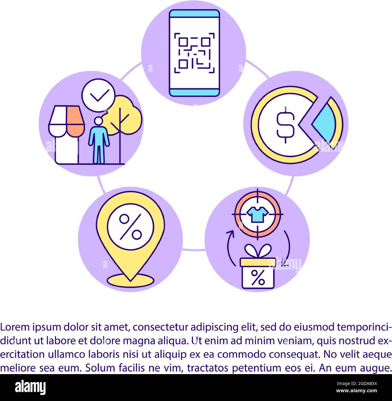 QR code scans and reward for visiting stores concept line icons with ...